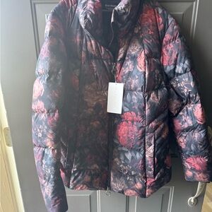 Women's Floral Puffer Jacket - Black and Red